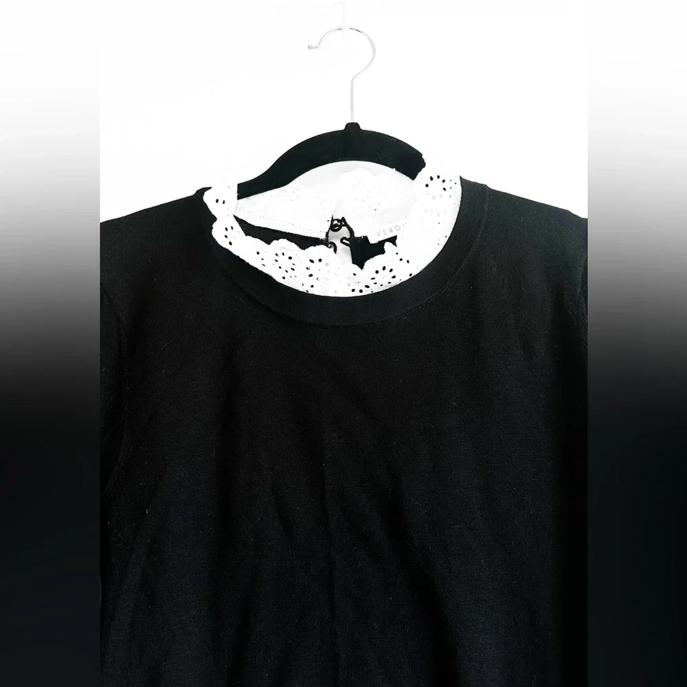 Veronica Beard Levina Sweater Black Women Ruffle Collar Pullover Top Size L - Picture 6 of 11